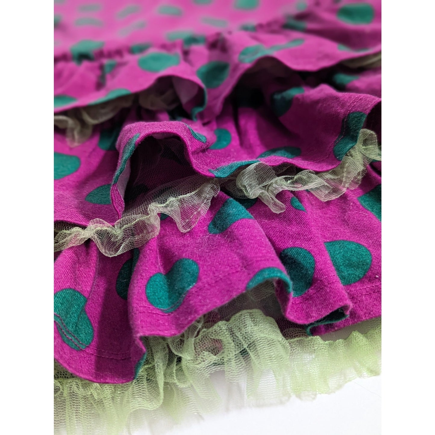 Hanna Andersson Ruffle Up Dress | Purple Green Polka Dot Tulle | Girls Size 130cm / 8