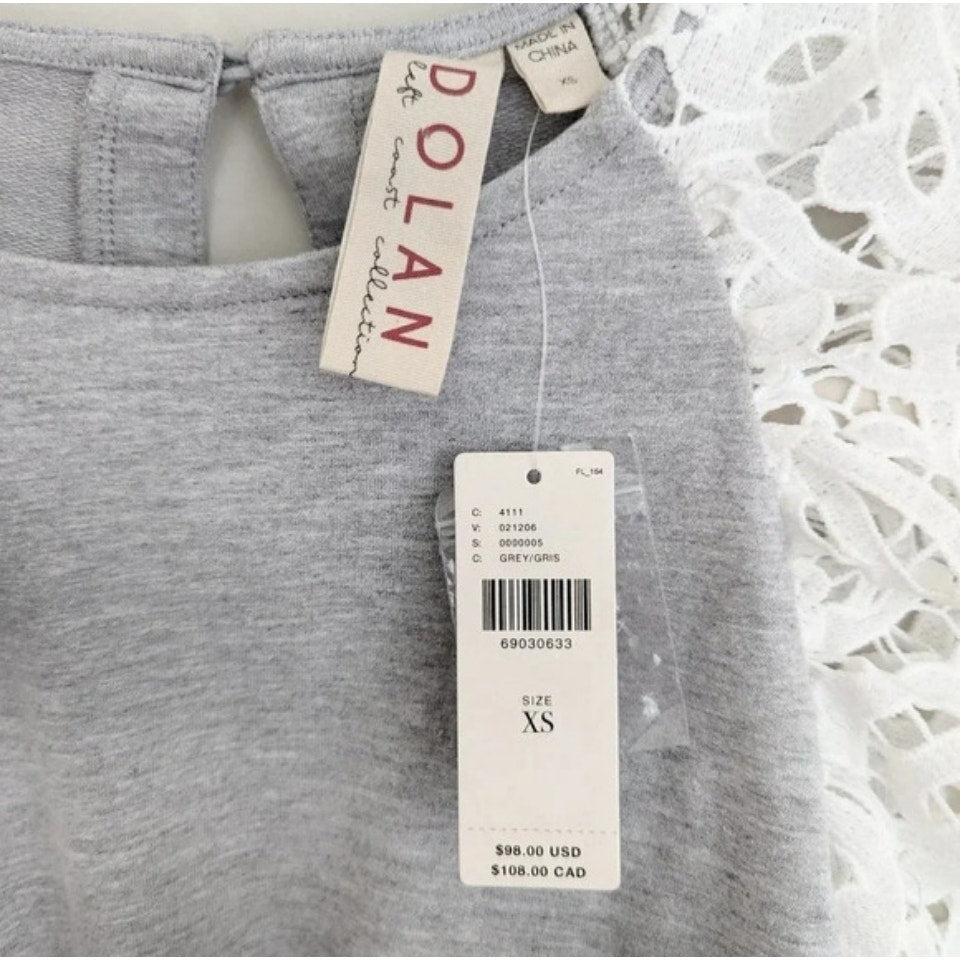 Anthropologie / Dolan Left Coast Collection Lace Sleeve Gray & White Sweatshirt Women's Size XS