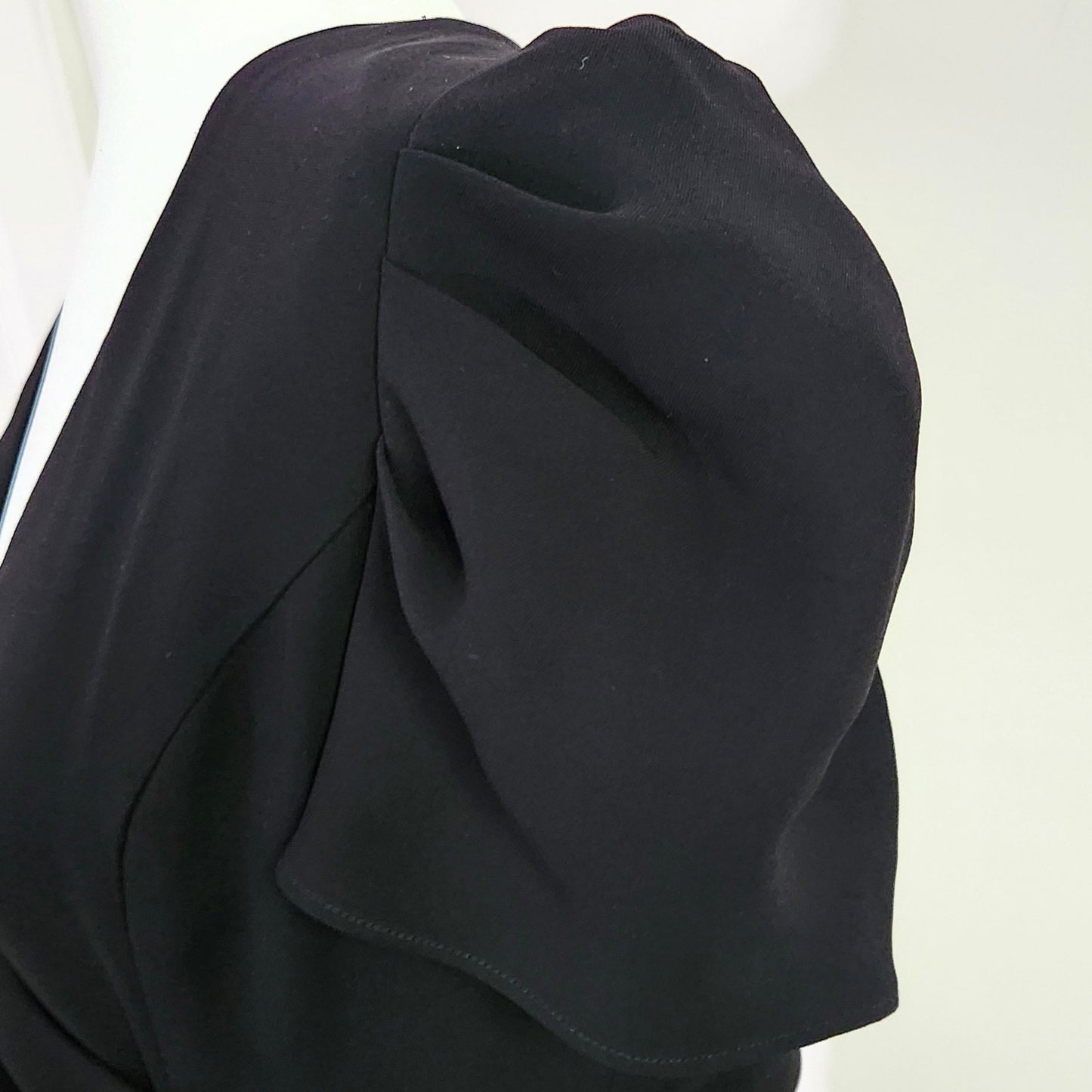 Shoshanna Women's Caldwell Puff Sleeve Faux Wrap Midi Dress – Jet Black – Size 8