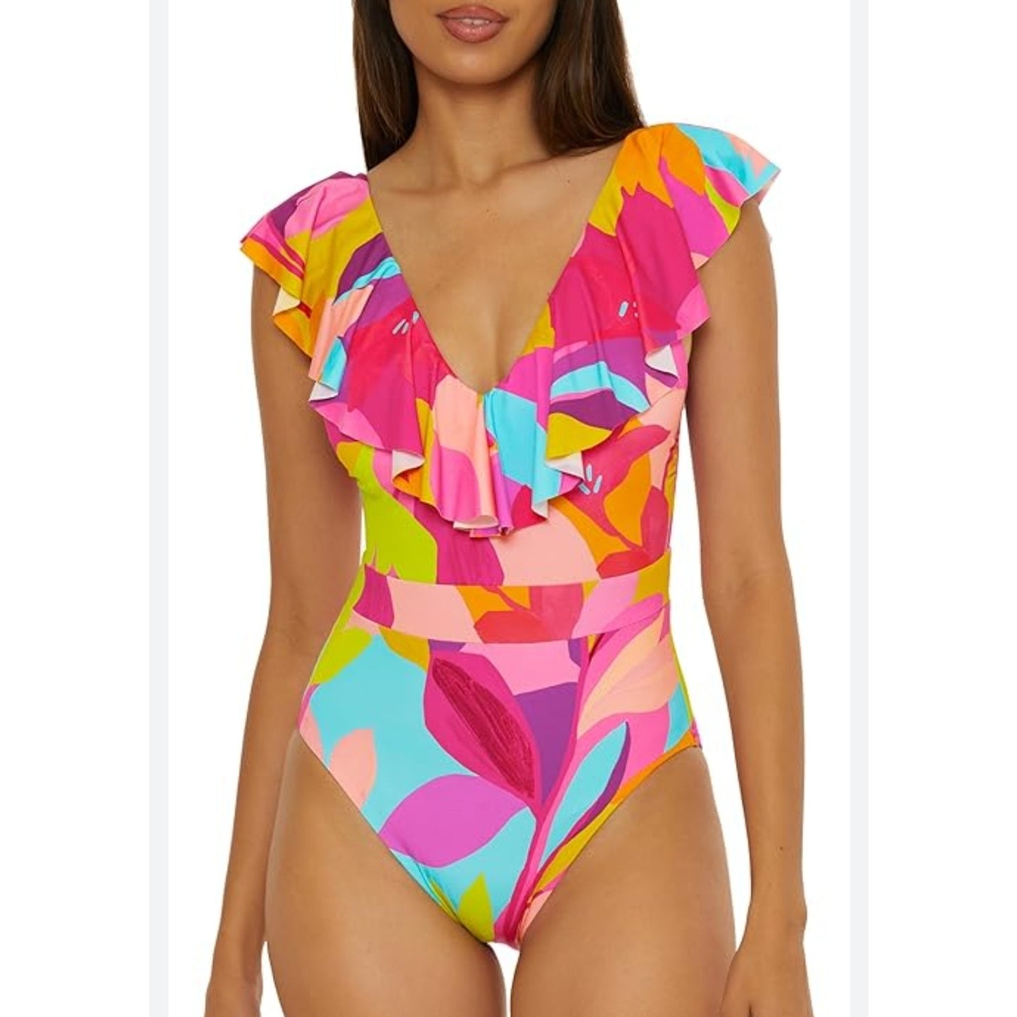 🌺 Trina Turk Women's Fan Faire Ruffle One Piece Swimsuit Size 10 NWT