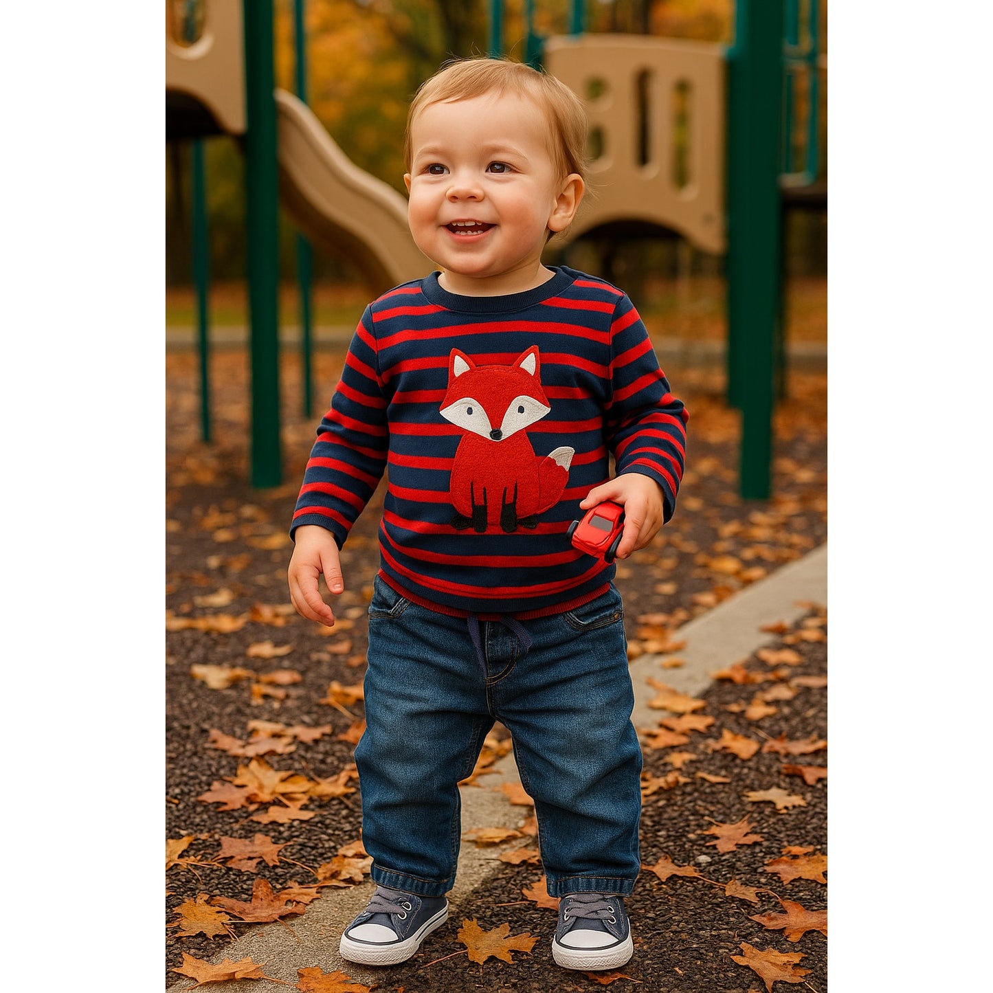 Vintage Y2K Baby Boden Denim Jeans | Toddler Pants | Red & Blue Striped Waistband | Jersey Lined Cozy Cotton | 18-24 Months