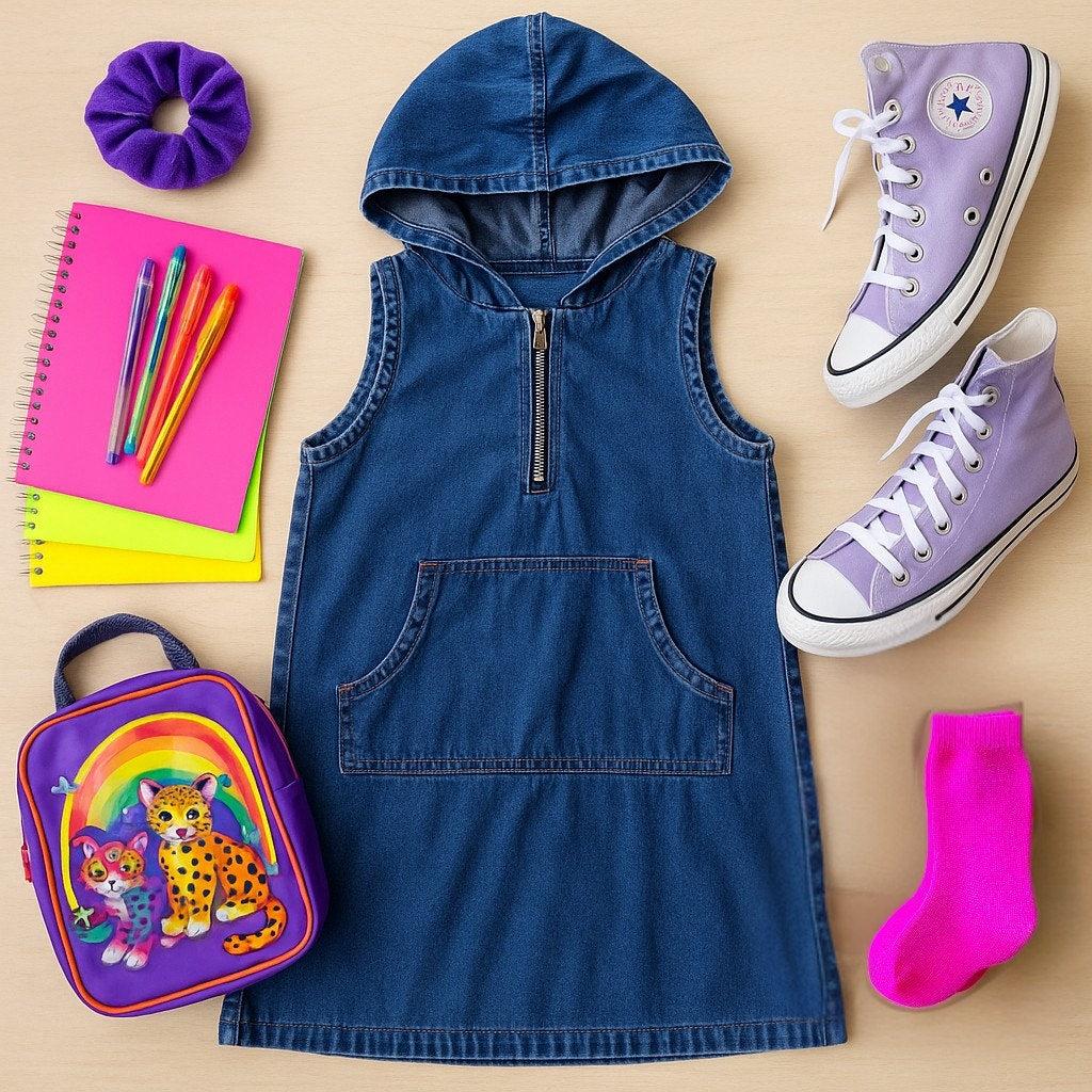 Vintage 90s GAP Girls Denim Hoodie Jumper Dress | Kangaroo Pocket, Zipper Front, Dark Blue Wash | Size Large 10-12