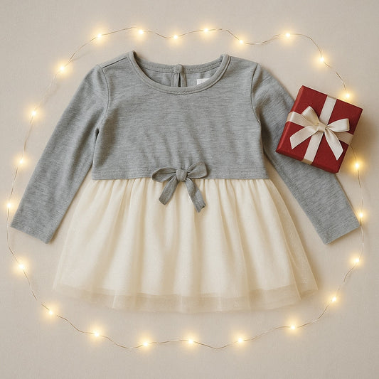 BCBGirls Heather Gray Long Sleeve Tie Top w/ Sparkly Ivory Tulle Tutu Skirt | Toddler Girls 2T