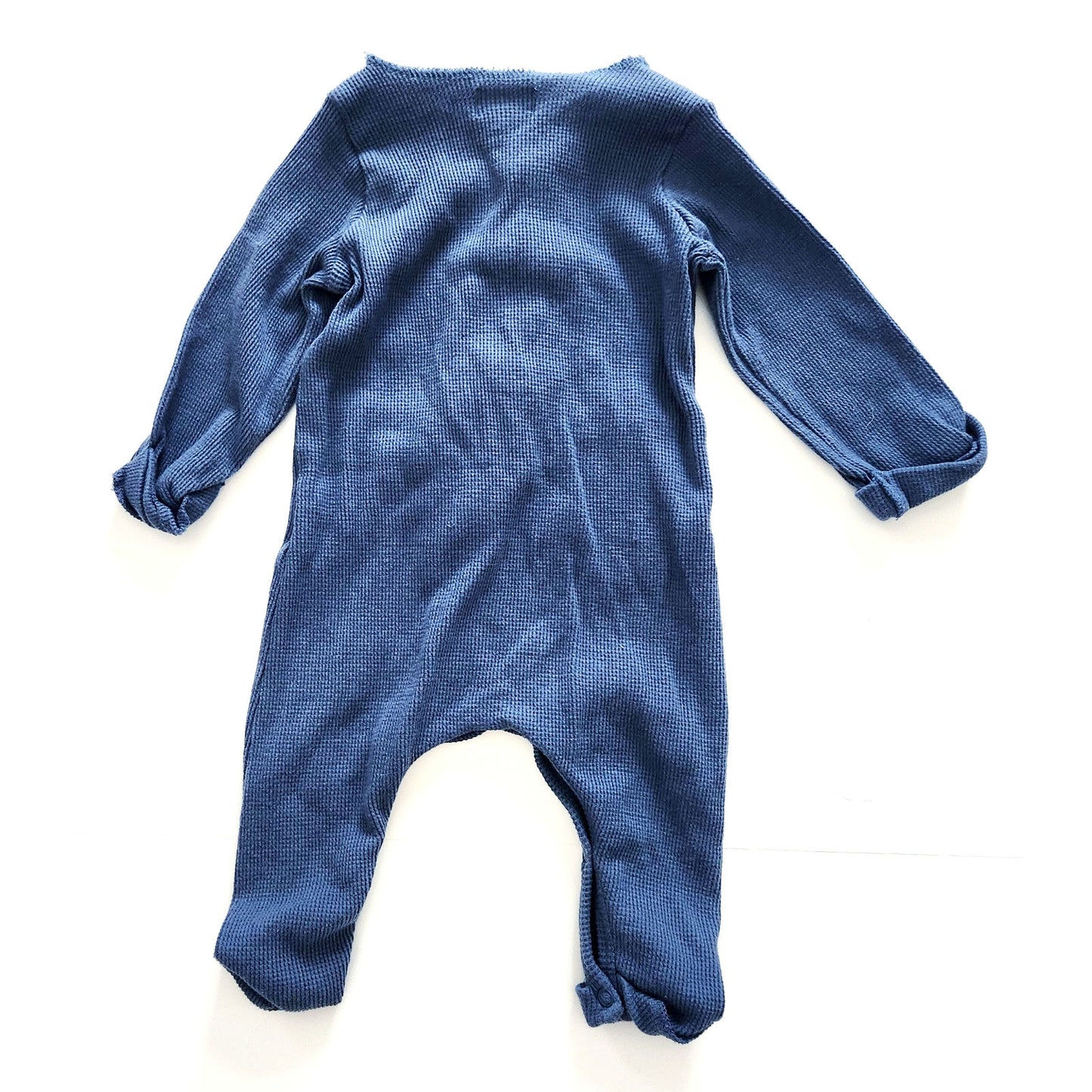 Waffle Knit Romper with Coconut Buttons | Slate Blue | Size 6-9 Months