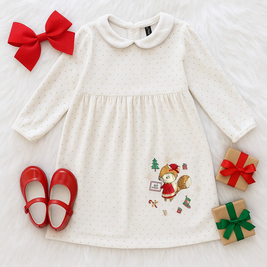 🎄 Sergent Major Long Sleeve White Gold Star Velour Holiday Dress – Girls Size 8 (128 cm)