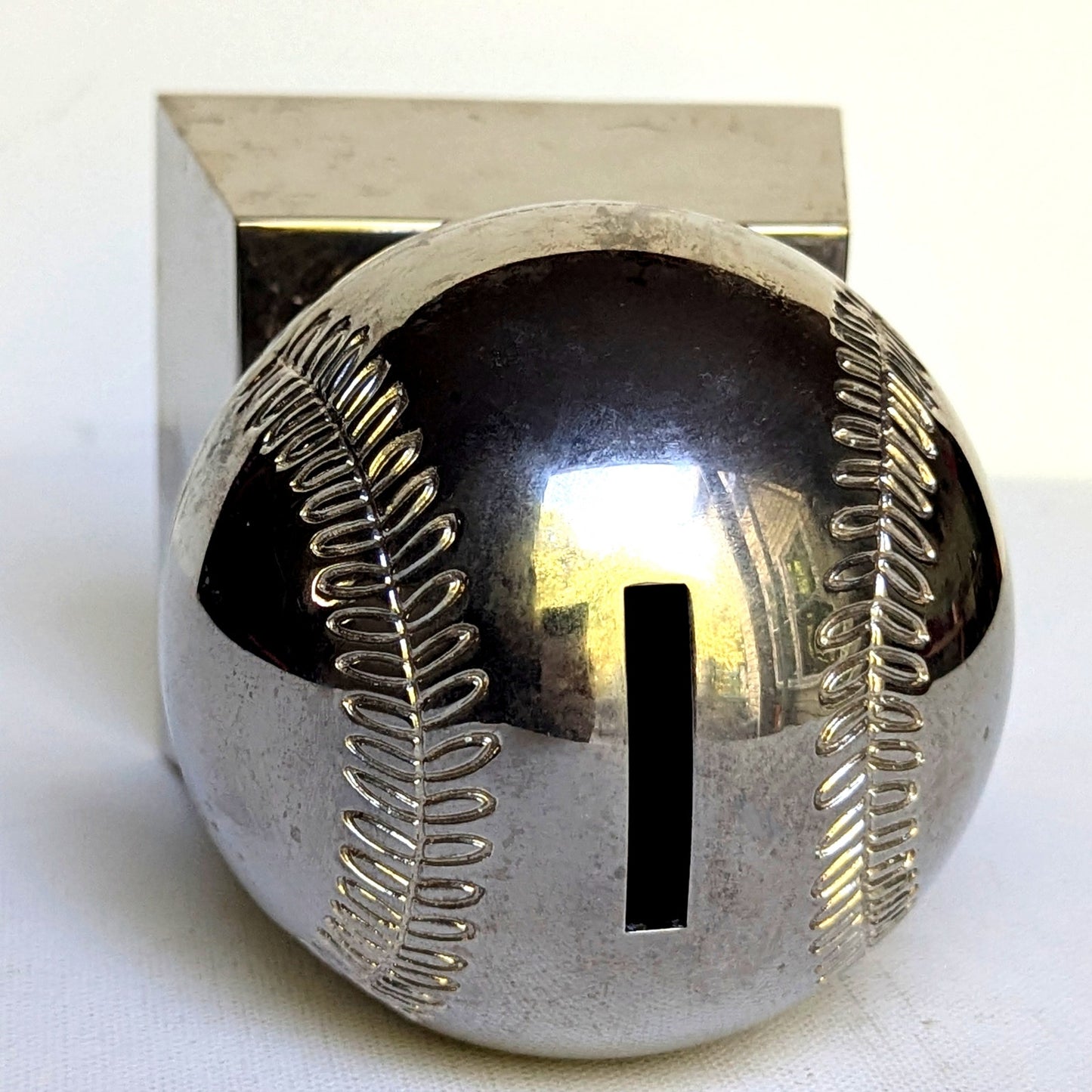 Vintage Silver-Plated Baseball Piggy Bank – Blank Engraving Plate – Things Remembered – Y2K Childhood Kids Keepsake – 5.5” Tall Coin Bank | Home