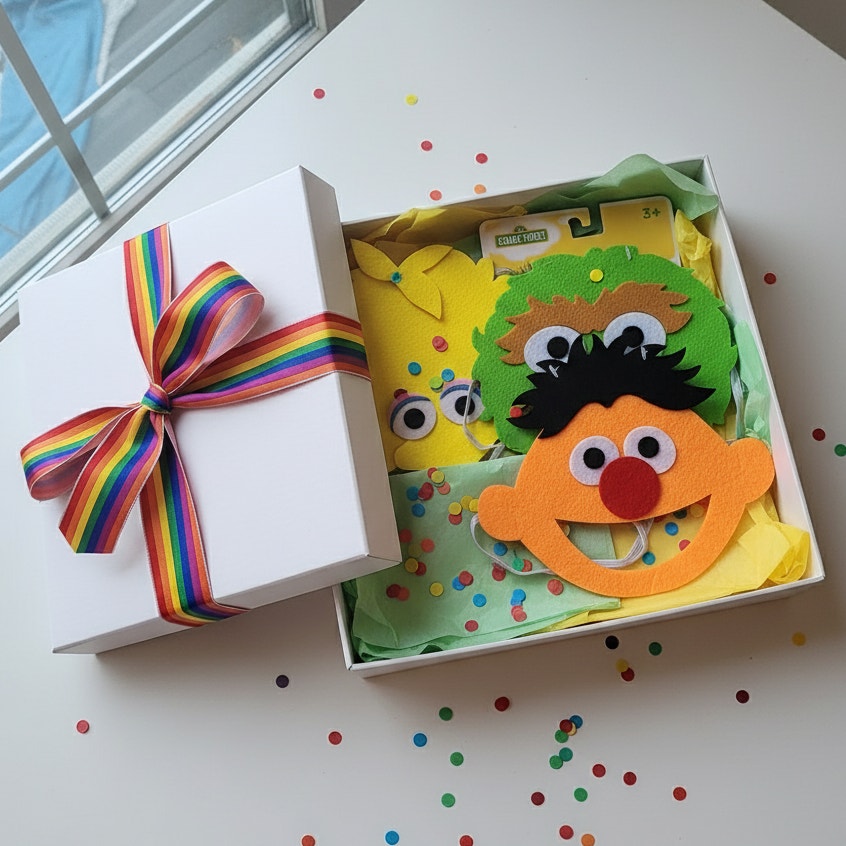 🧡 Sesame Street Felt Masks Set of 4 – Big Bird, Oscar the Grouch, Bert, and Ernie – Kids Dress-Up Party Favors Halloween