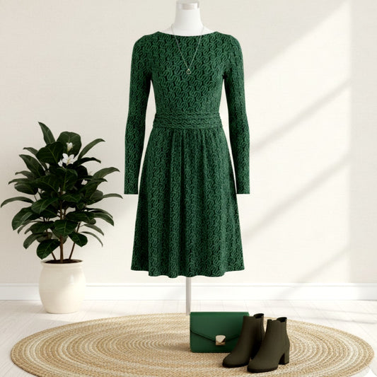 Abigail Long Sleeve Green Geo Jersey Dress | NWT | Women's US 8 UK 12