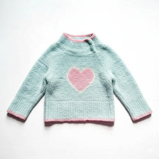 Hartstrings Vintage 1990s Light Blue Chenille Pink Heart Sweater | Baby Size 24M