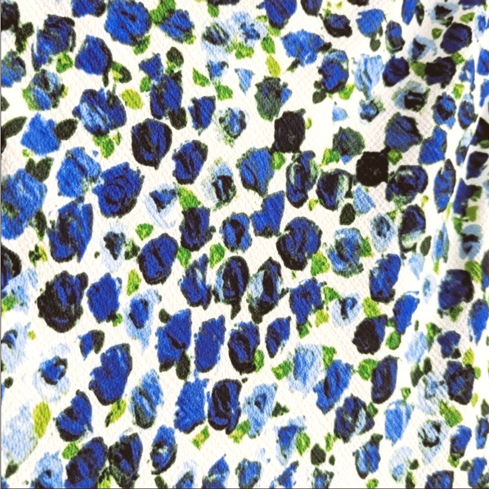 Lauren Ralph Lauren Ruffled Crepe Dress | Blue Floral Print Colonial Cream | Women's Size 14 | Sleeveless Shift