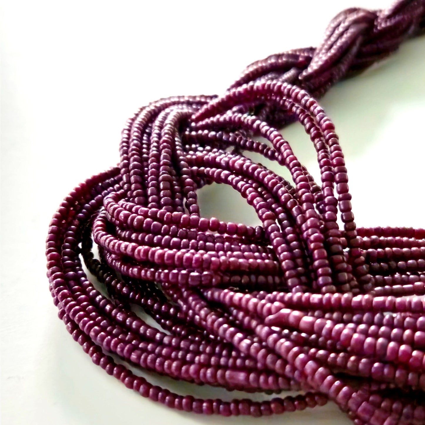 Vintage Y2K Multi-Strand Seed Bead Statement Necklace | Plum Purple Braided Knot
