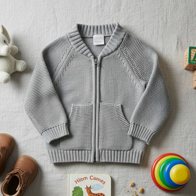 Zip-Front Sweater Jacket – 2T – Heather Grey – 100% Cotton