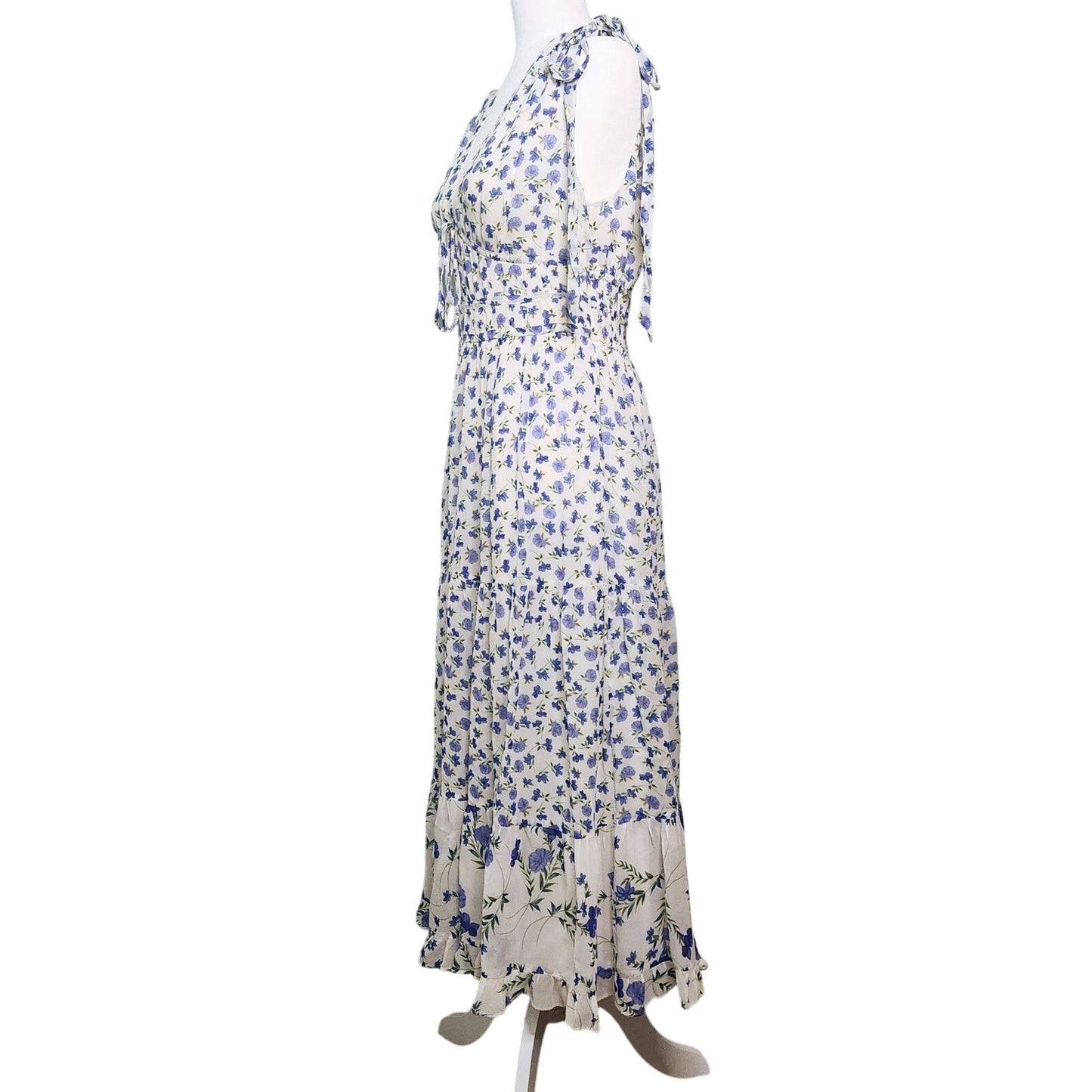 Shoshanna Helena Dress | Blue Floral Midi | Size 8 | Sleeveless Lightweight Viscose