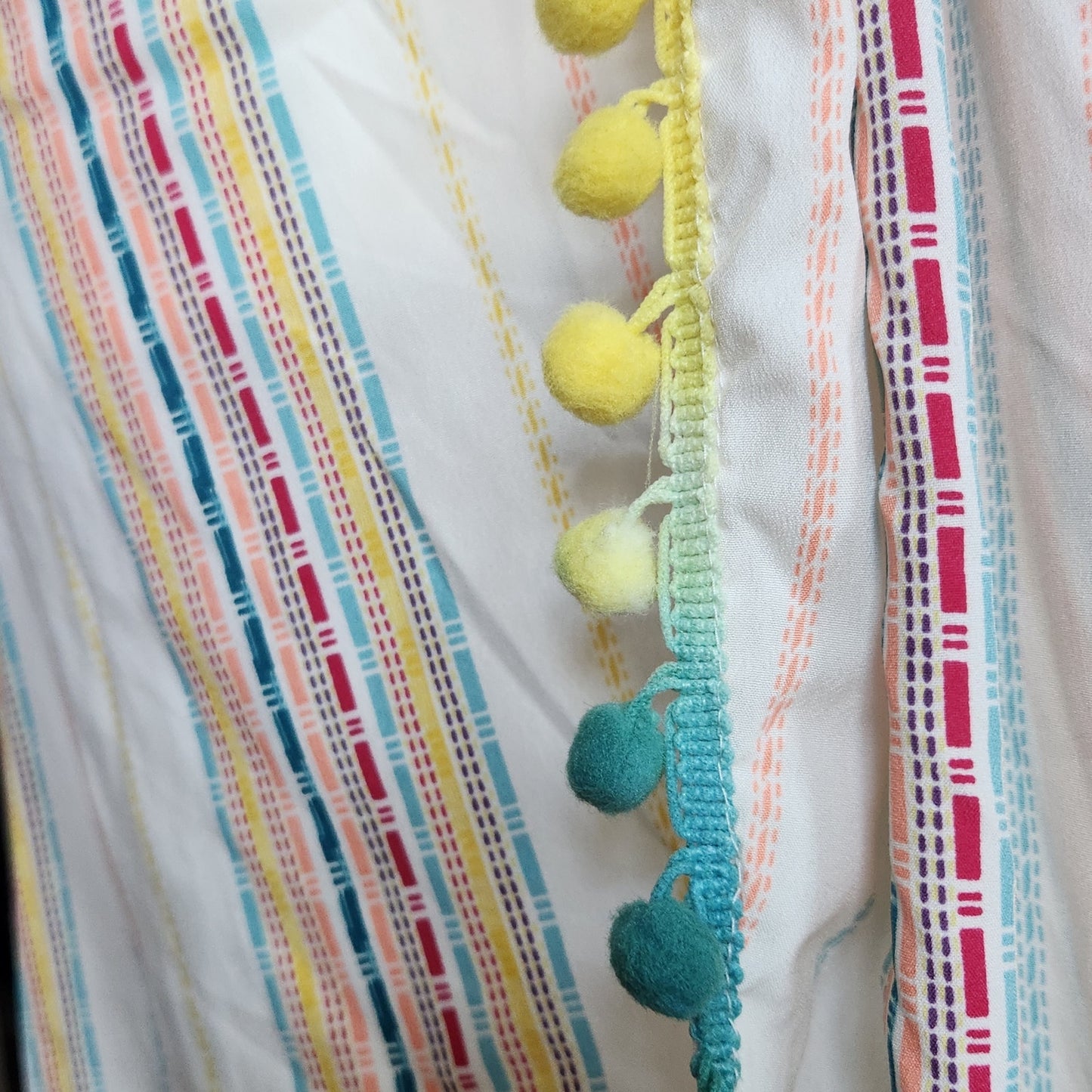 America & Beyond Rainbow Sunshine Pom Pom Beach Cover-Up Dress | Women's Size XL