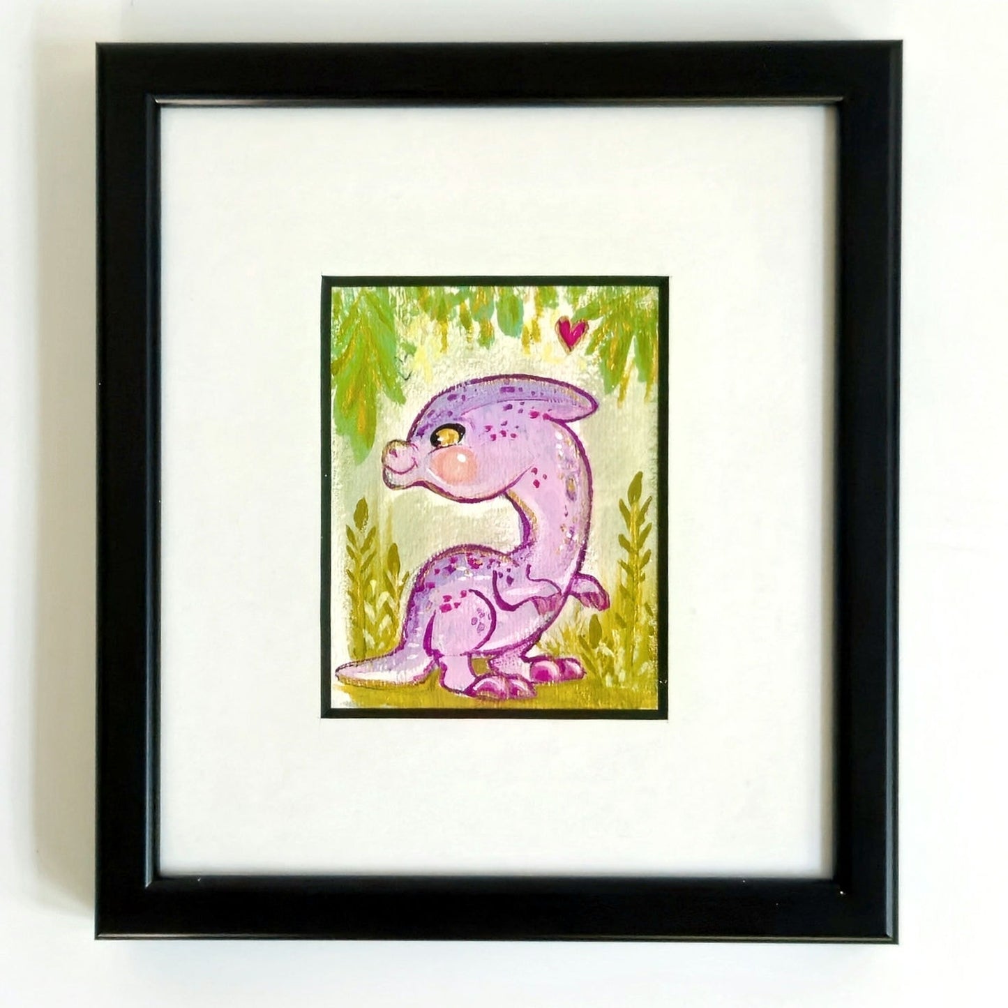 Original Framed Purple Kawaii Dinosaur Painting