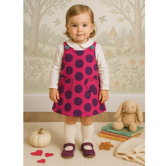 🧡 Vintage 1990s Mini Boden Polka Dot Heart Pocket Pinafore Dress | Toddler Girls Size 2T