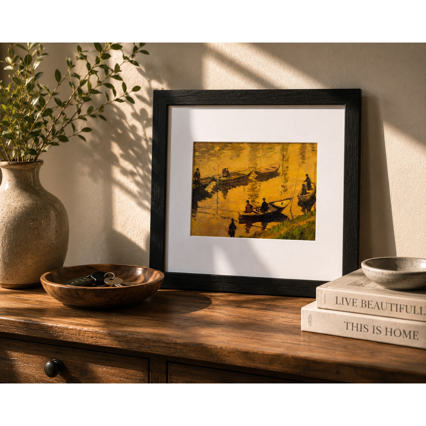Anglers on the Seine at Poissy by Monet | Impressionist Seine River Framed Print