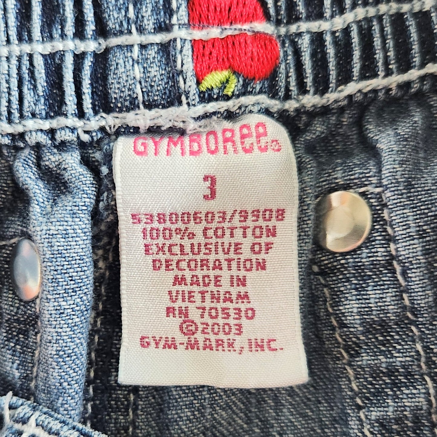 Vintage Gymboree 2003 Apple Embroidered Denim Shorts – Toddler Girl 3T, Dark Wash 100% Cotton