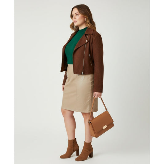 Faux Leather Pencil Skirt | Taupe | Women's 26W