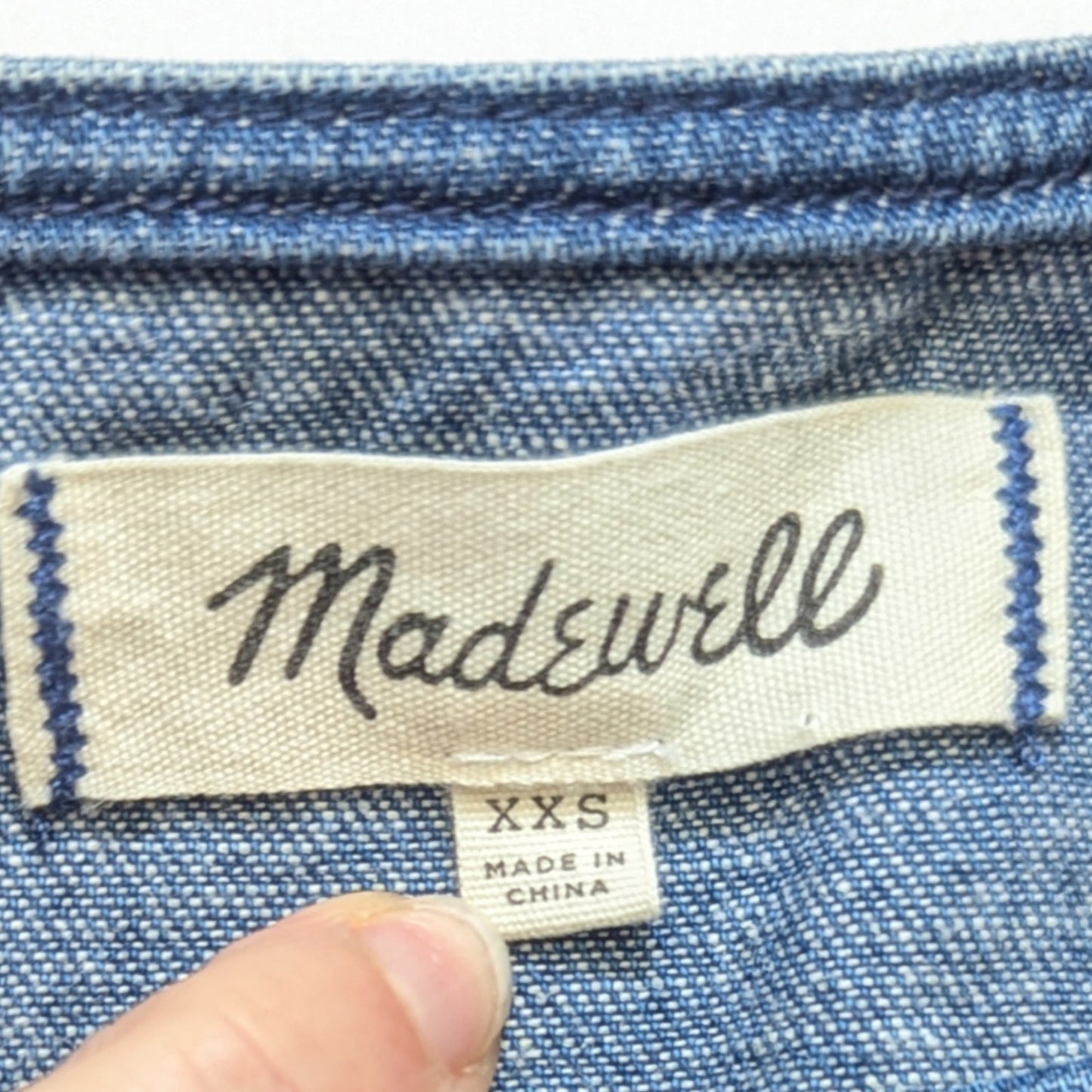 Madewell 3/4 Sleeve Denim Shift Dress Cotton Linen Blend Raw Hem | Women's Size XXS