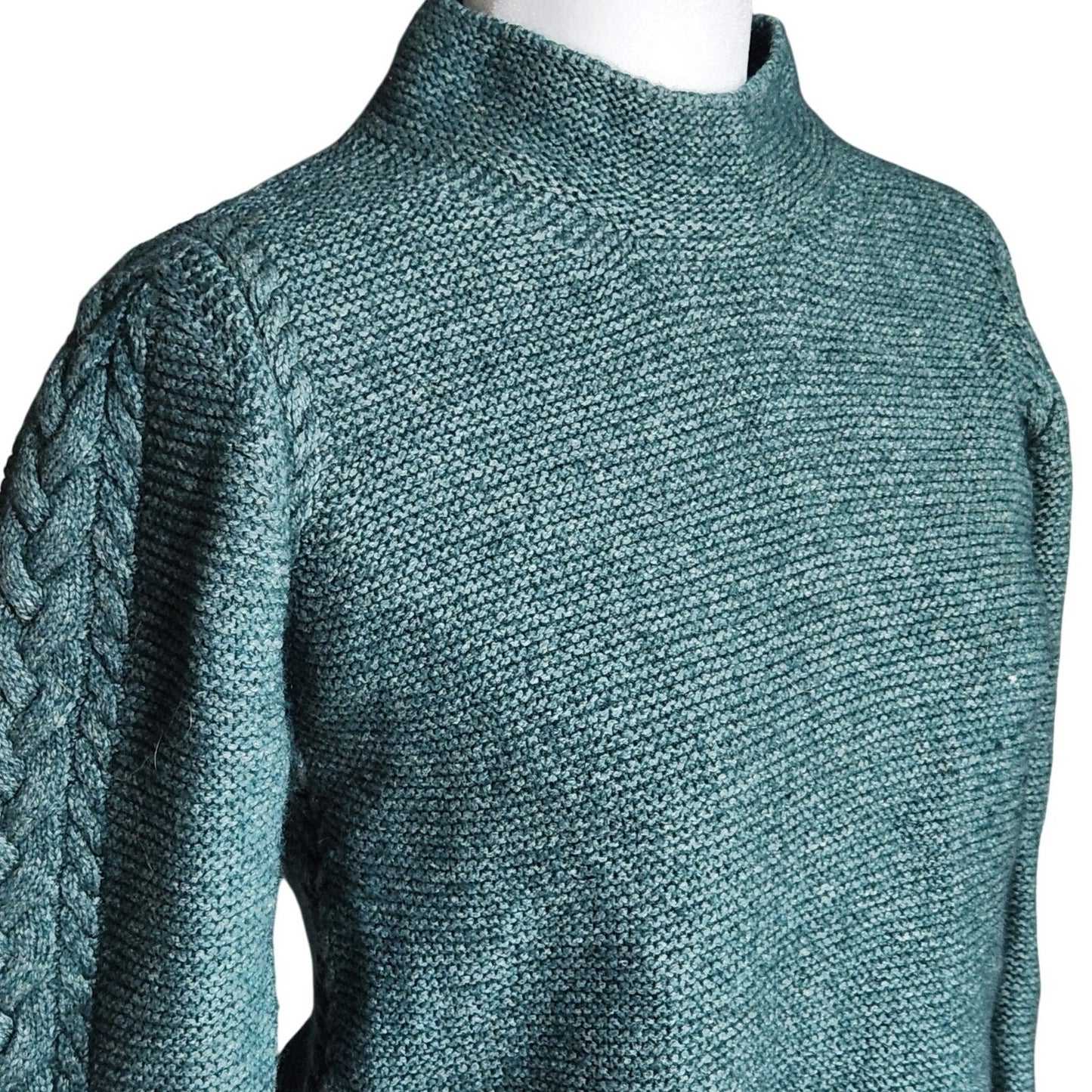 Green Cable Knit Wool Blend Sweater | Made in Ireland | Women's S