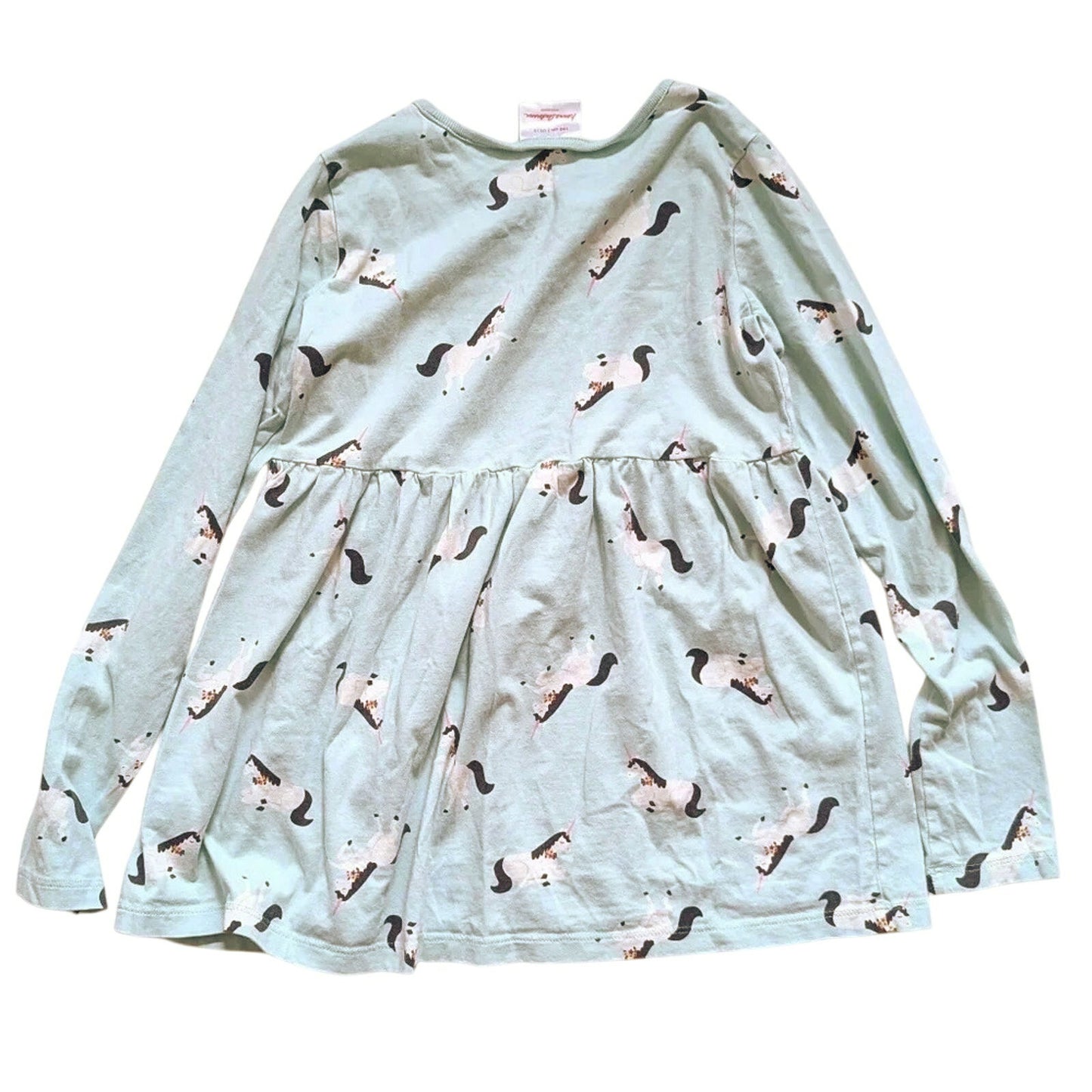 Hanna Andersson Unicorn Popover Dress | Mint Aqua Long Sleeve 100% Cotton | Girls Size 12 / 150 cm