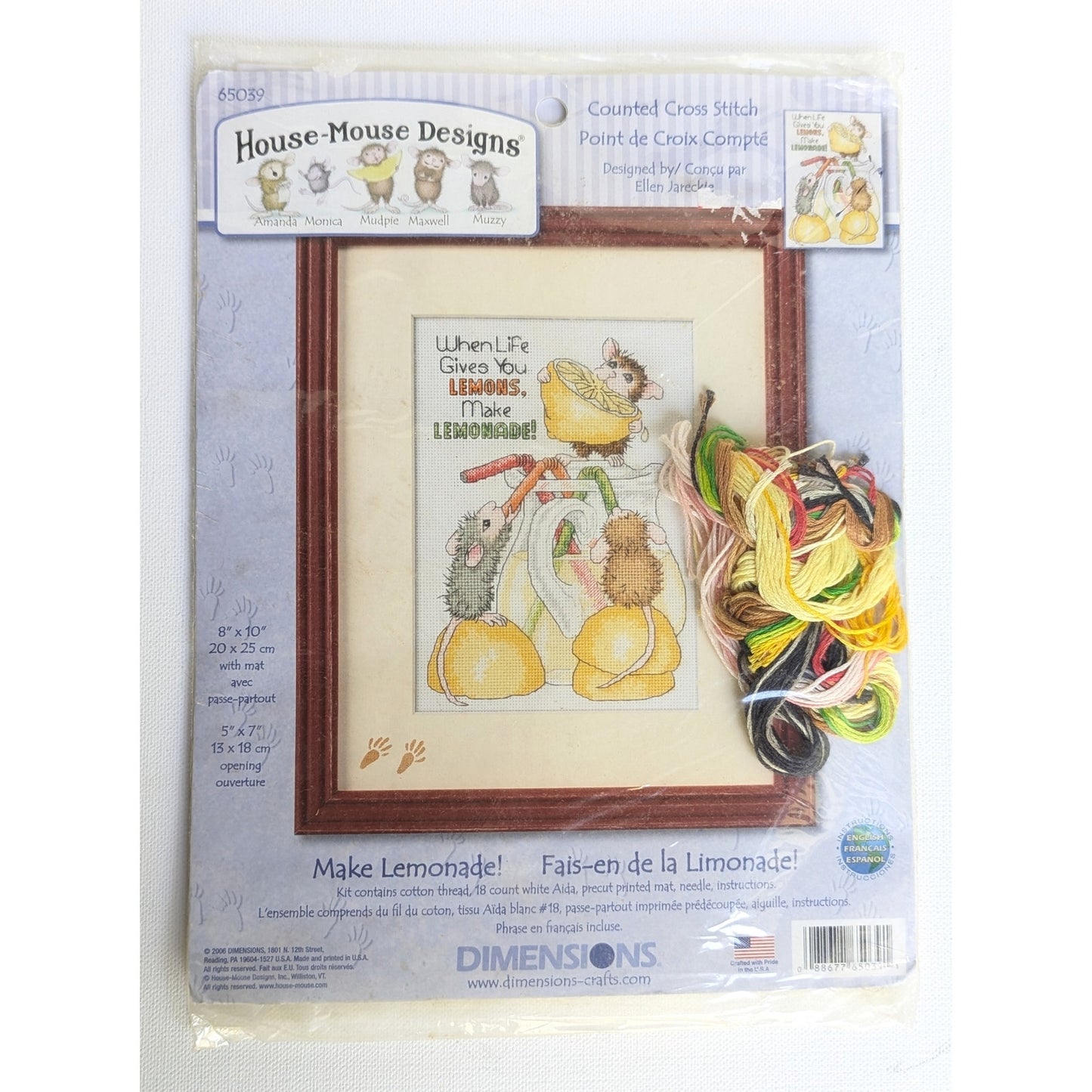 House-Mouse Cross Stitch Kit “Make Lemonade” – Dimensions 2006 – Counted Cross Stitch 5x7 – New Unsealed – Vintage Craft Kit | Home