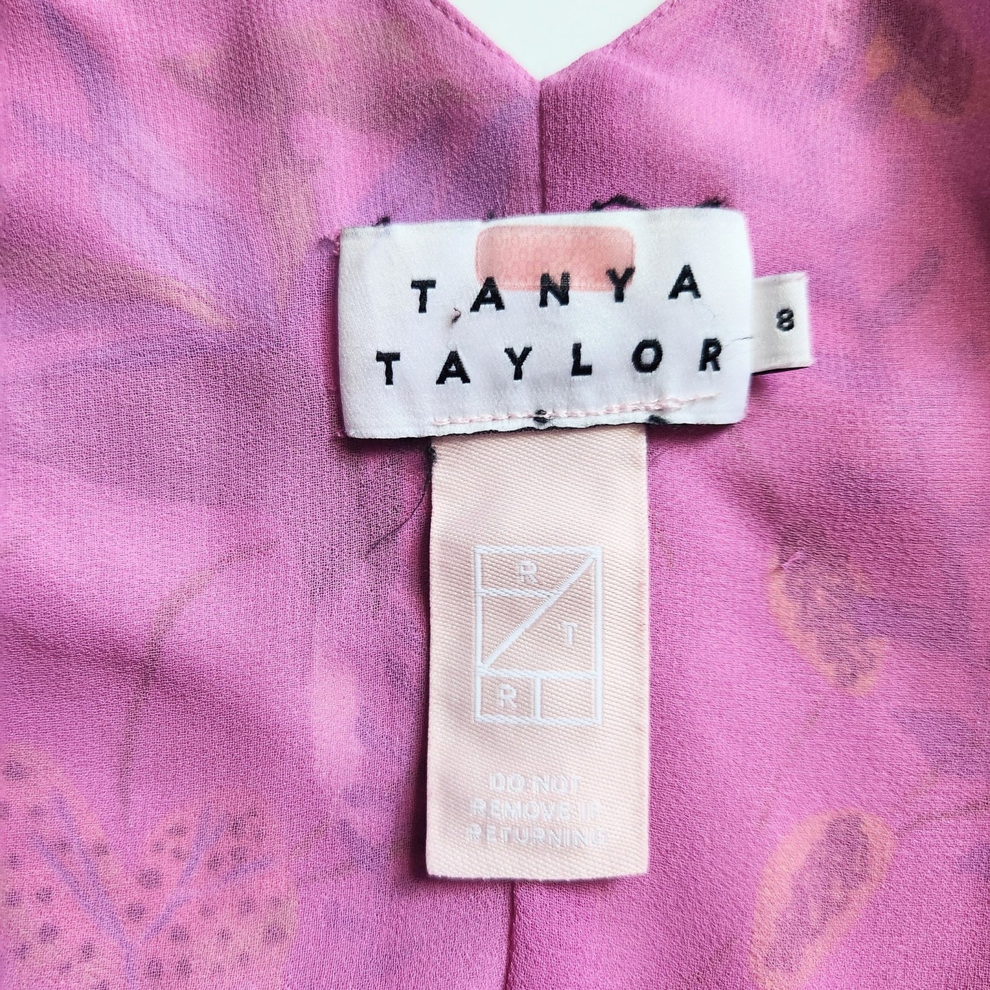 Tanya Taylor Dita Silk Wrap Ruffle Dress – Jungle Leaves Purple – Size 8