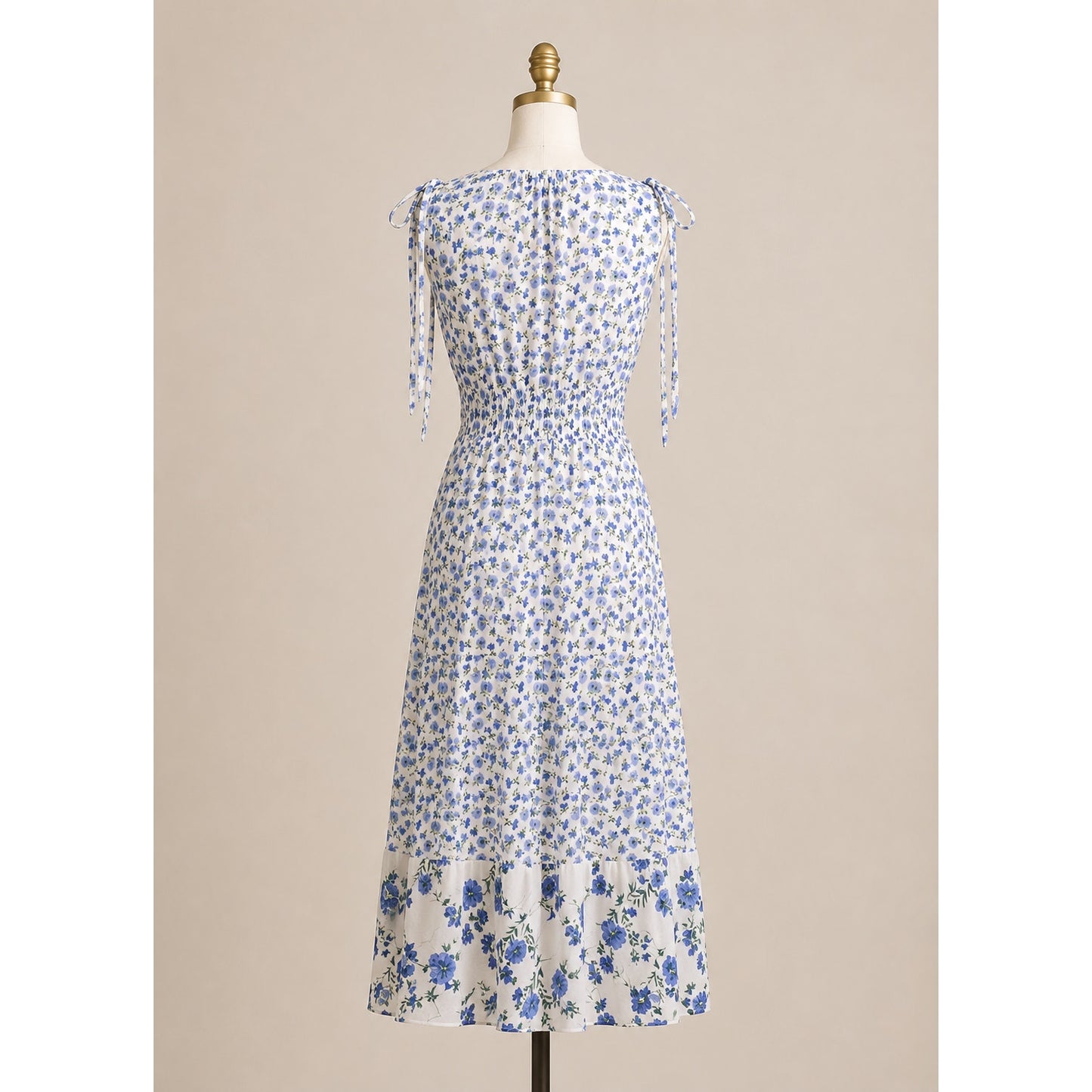 Shoshanna Helena Dress | Blue Floral Midi Sleeveless Viscose | Women's 8