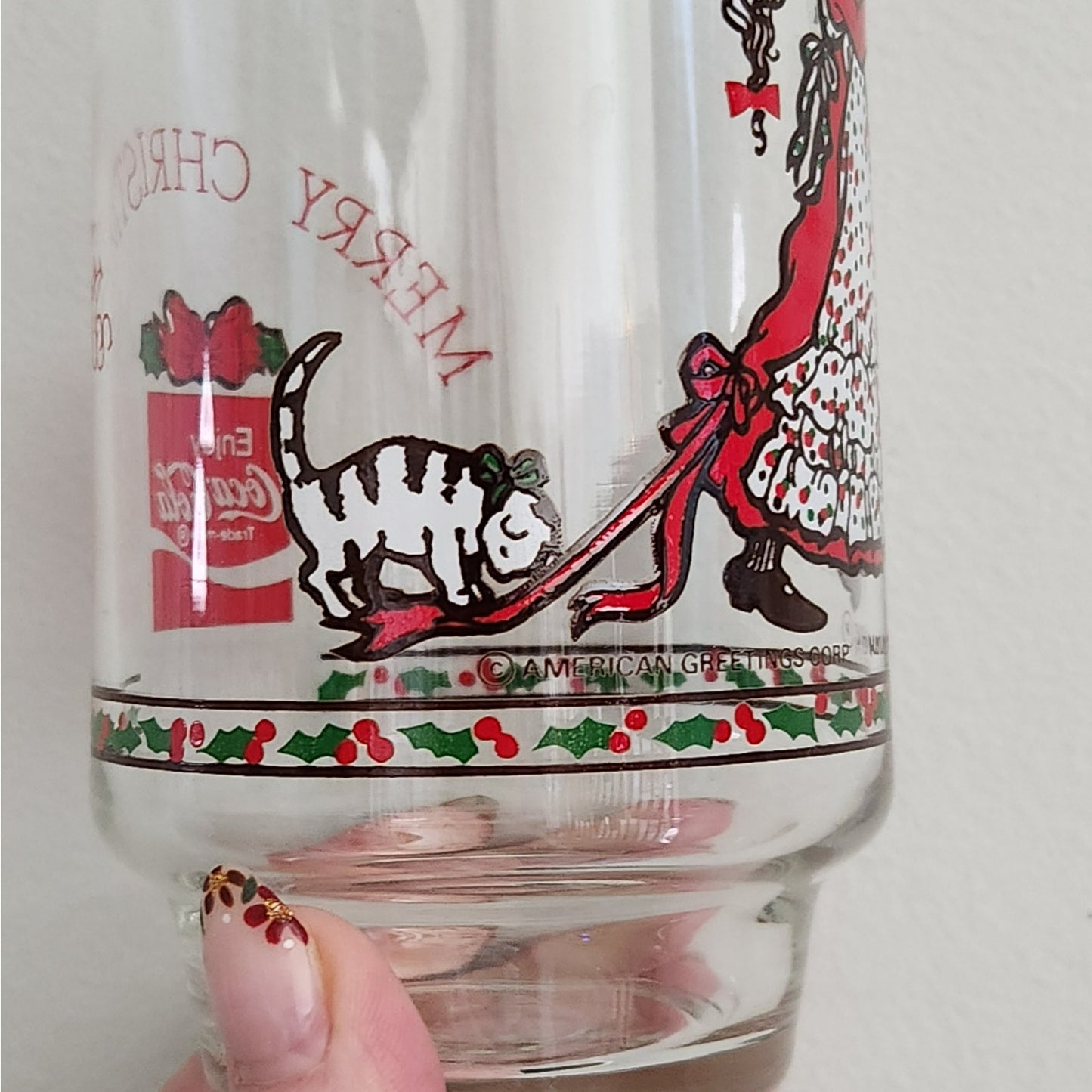 Vintage Holly Hobbie Coca-Cola Christmas Glasses – Limited Edition 1970s/1981 Tumblers | American Greetings Holiday Collectibles | Set of 4
