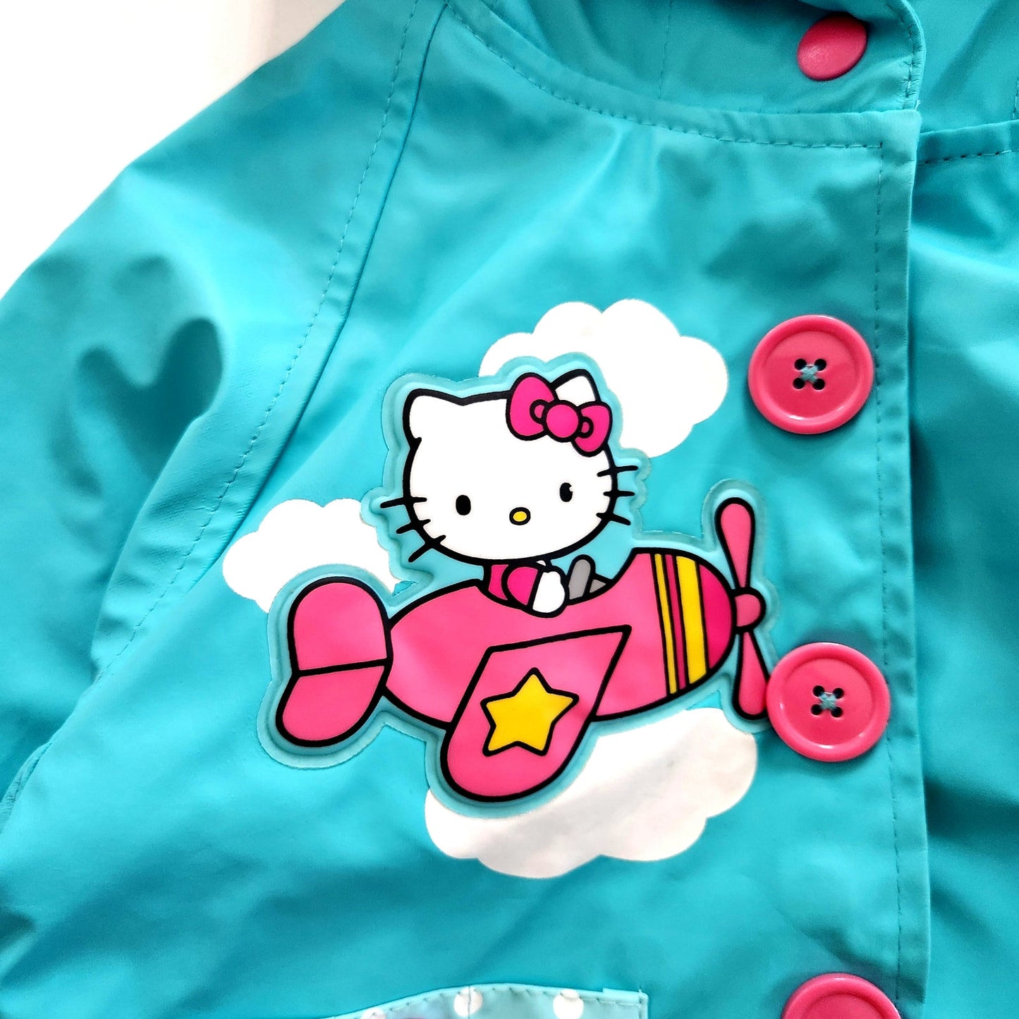 Western Chief Sanrio Hello Kitty in Flight Raincoat – Toddler Girls 2T, Turquoise with Pink Accents, Fleece Lined