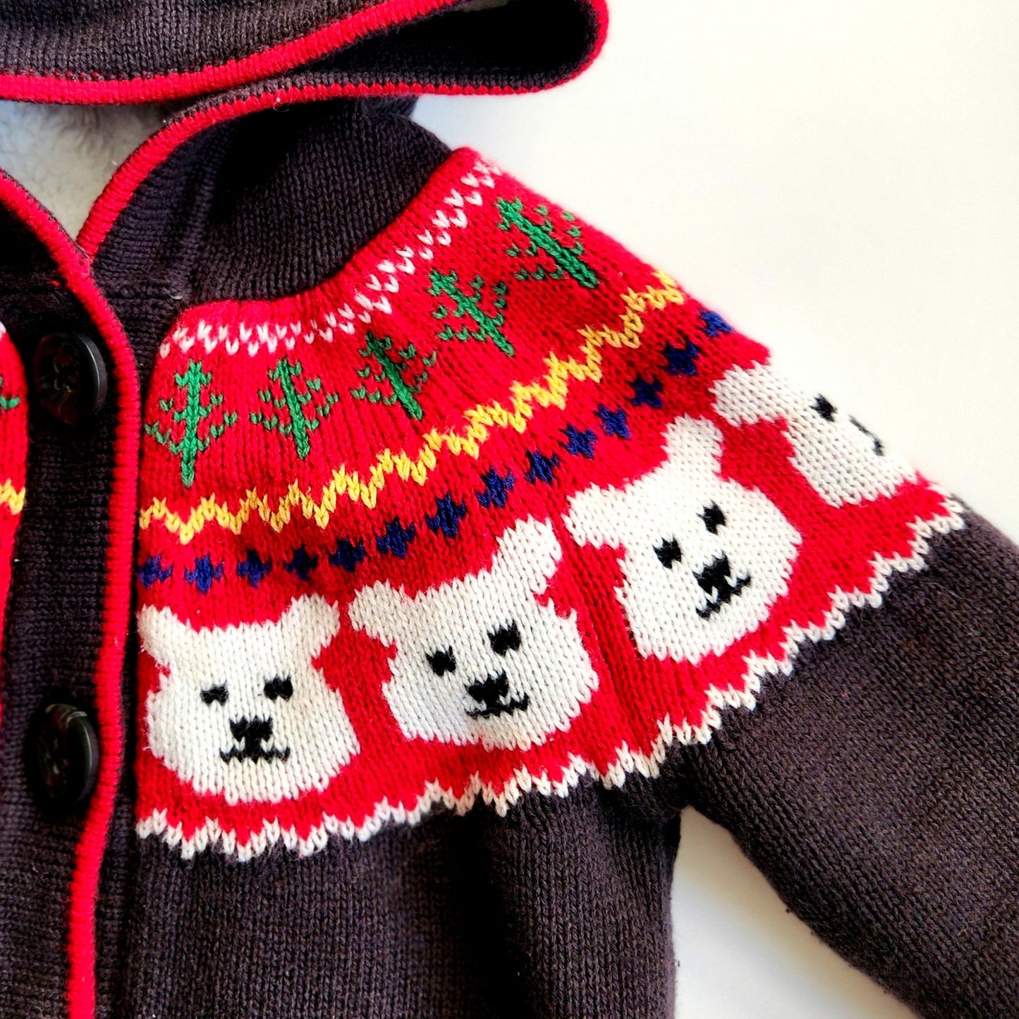 Polar Bear Sherpa Fair Isle Knit Hoodie | 12-18 months | 75 cm