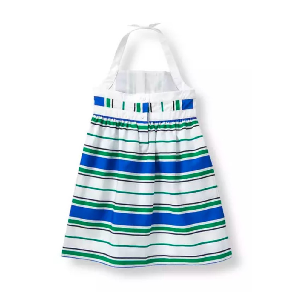 Janie and Jack Meadow Green & Blue Striped Poplin Halter Dress Size 6-12 months