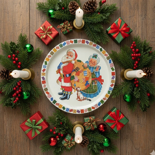 Vintage Giftco Santa & Mrs. Claus Holiday Metal Tray – Christmas Serving Tray 13” Collectible Retro Home Decor
