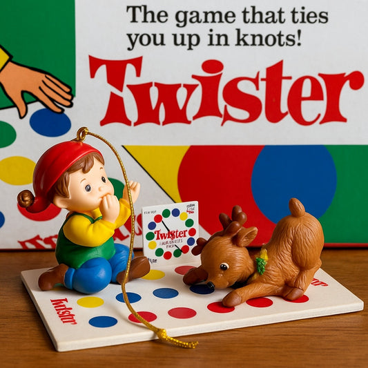 Vintage 1997 Enesco Twister Christmas Ornament | Elf & Reindeer Playing Board Game | Holiday Kids Home Hanging Decoration