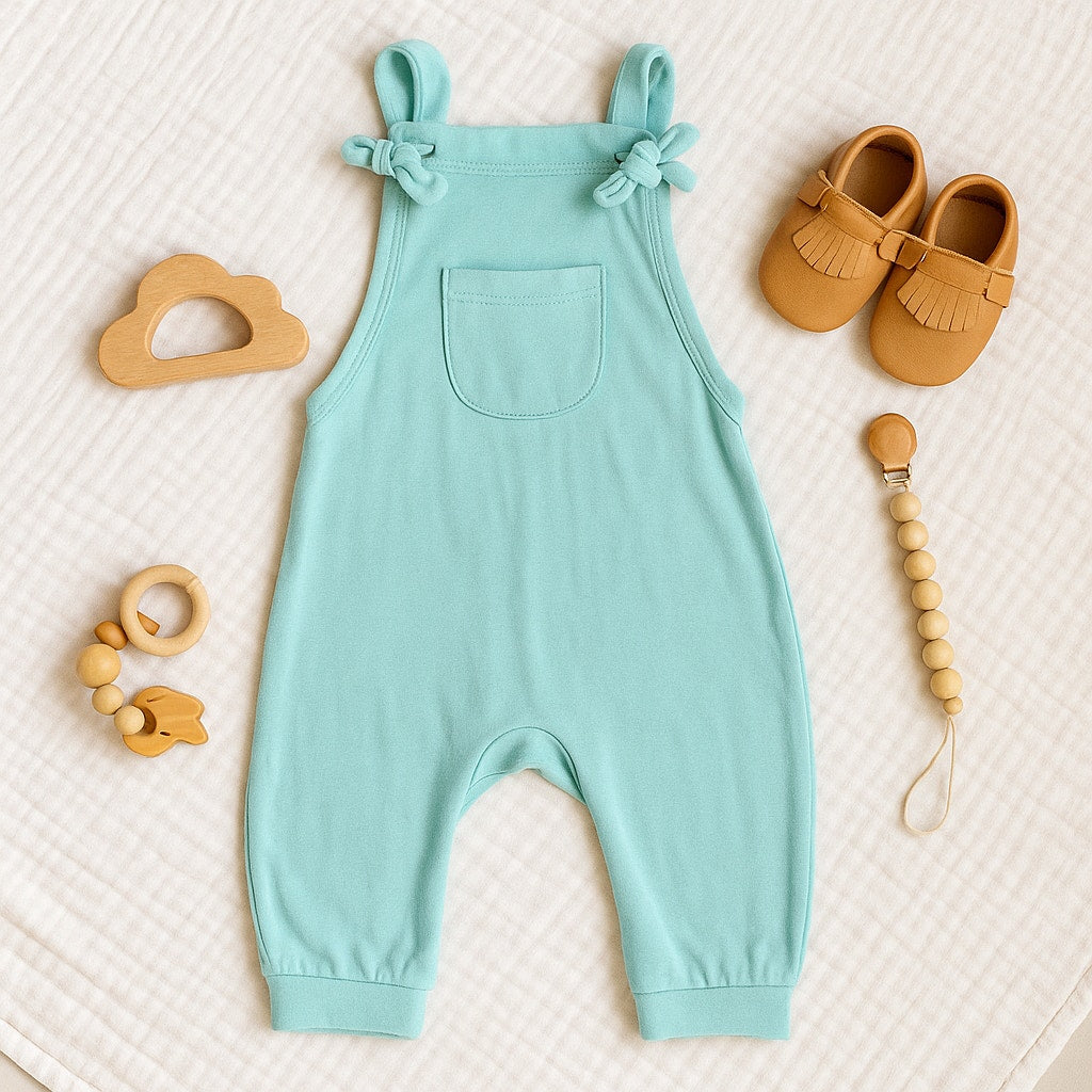 Bamboo Jersey Adjustable Overall Romper Pants – Turquoise Size 3T NWOT