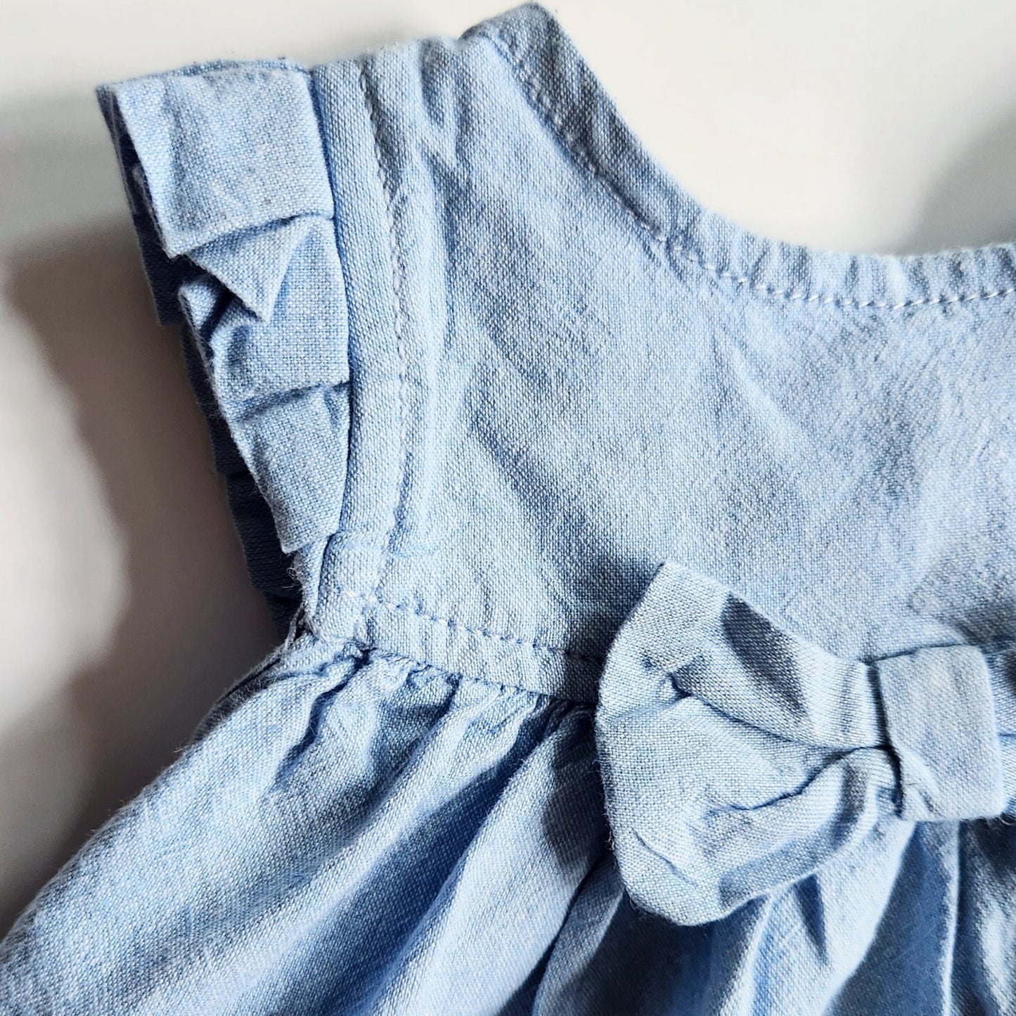 Tommy Hilfiger Chambray Red White & Blue Flutter Sleeve Dress Size 6/9 months