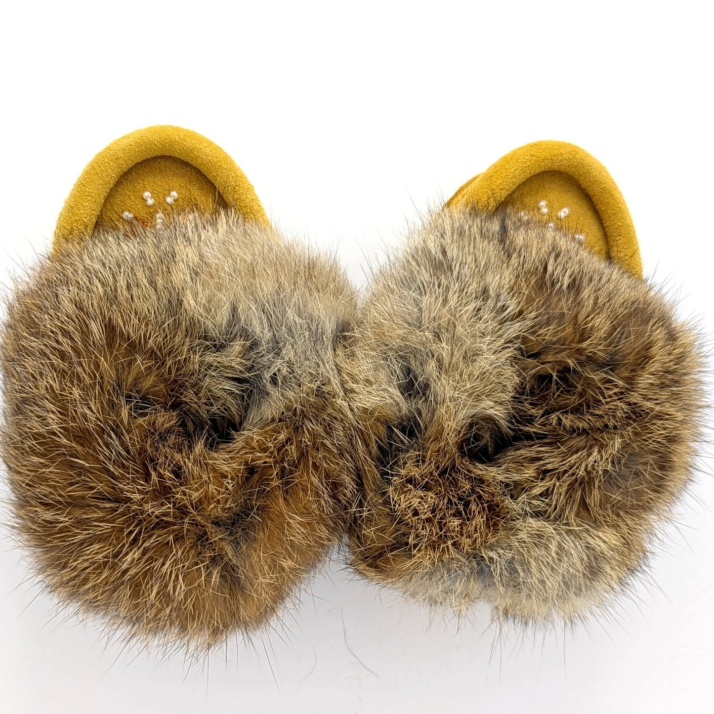 Laurentian Chief Baby Moccasins | Rabbit Fur Trim | Hand-Beaded | Size 4 | Suede Leather | Made in Canada