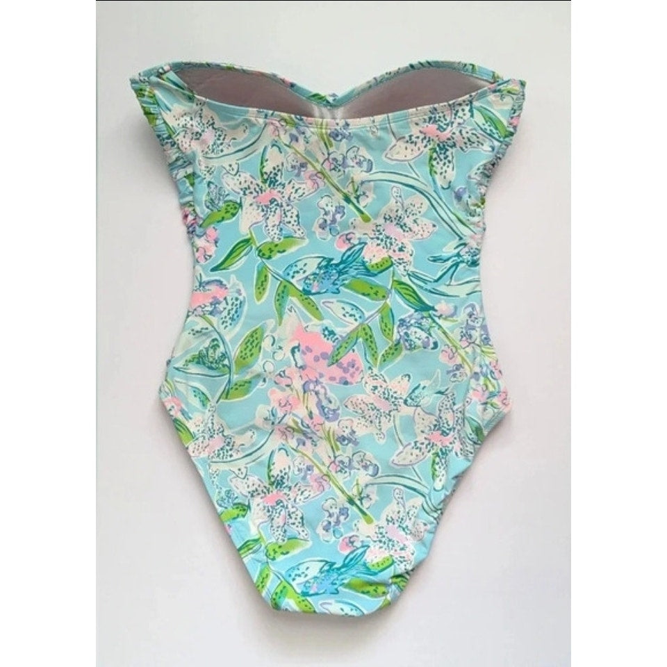 Lilly Pulitzer Women's Flamenco One-Piece Swimsuit Bali Blue Sway This Way Size 8