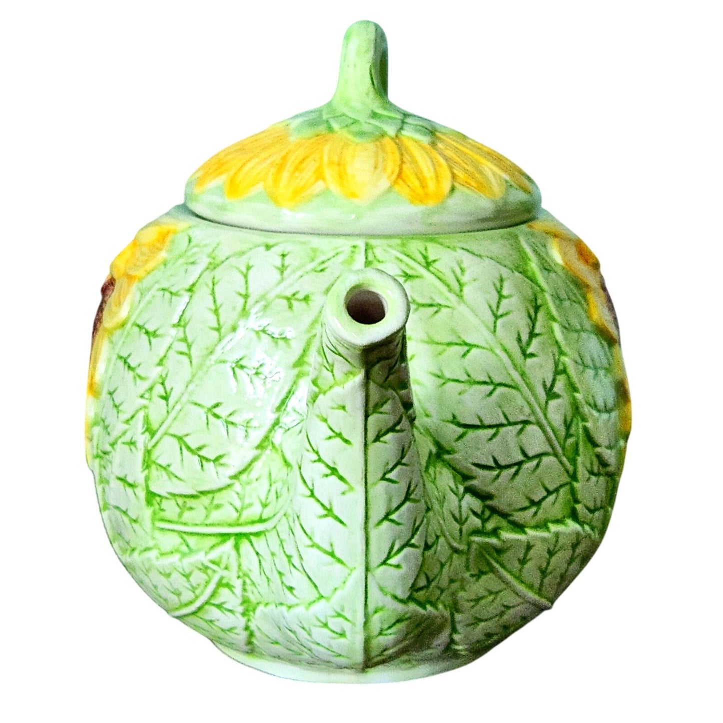 Vintage Seymour Mann Sunflower Teapot | 1991 | Hand Painted Faience Yellow Green Ceramic | Home