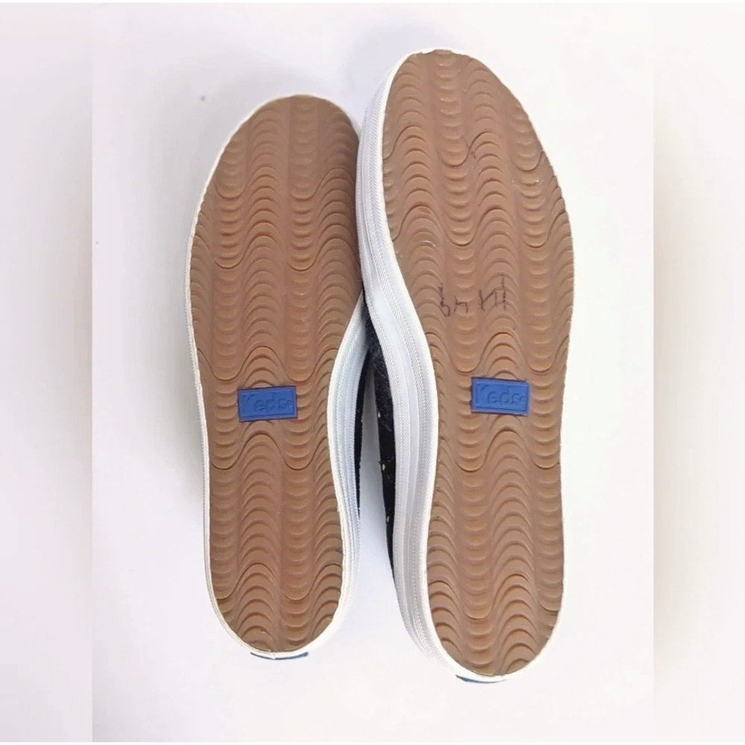 Keds x Kate Spade Double Decker Quilted Velvet Slip-On Black Sneakers Women's Size 8.5