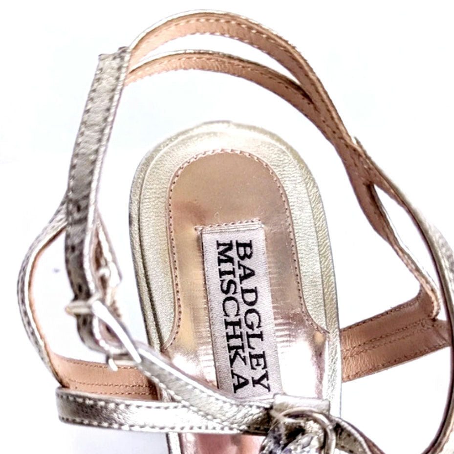 Badgley Mischka Kole T-Strap Jewel Embellished Wedge Sandals Gold Metallic | Women's Size 8.5