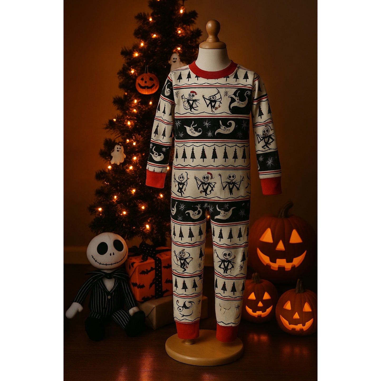 Disney's The Nightmare Before Christmas Halloween Fair Isle Long John Pajamas | Kids Size 8