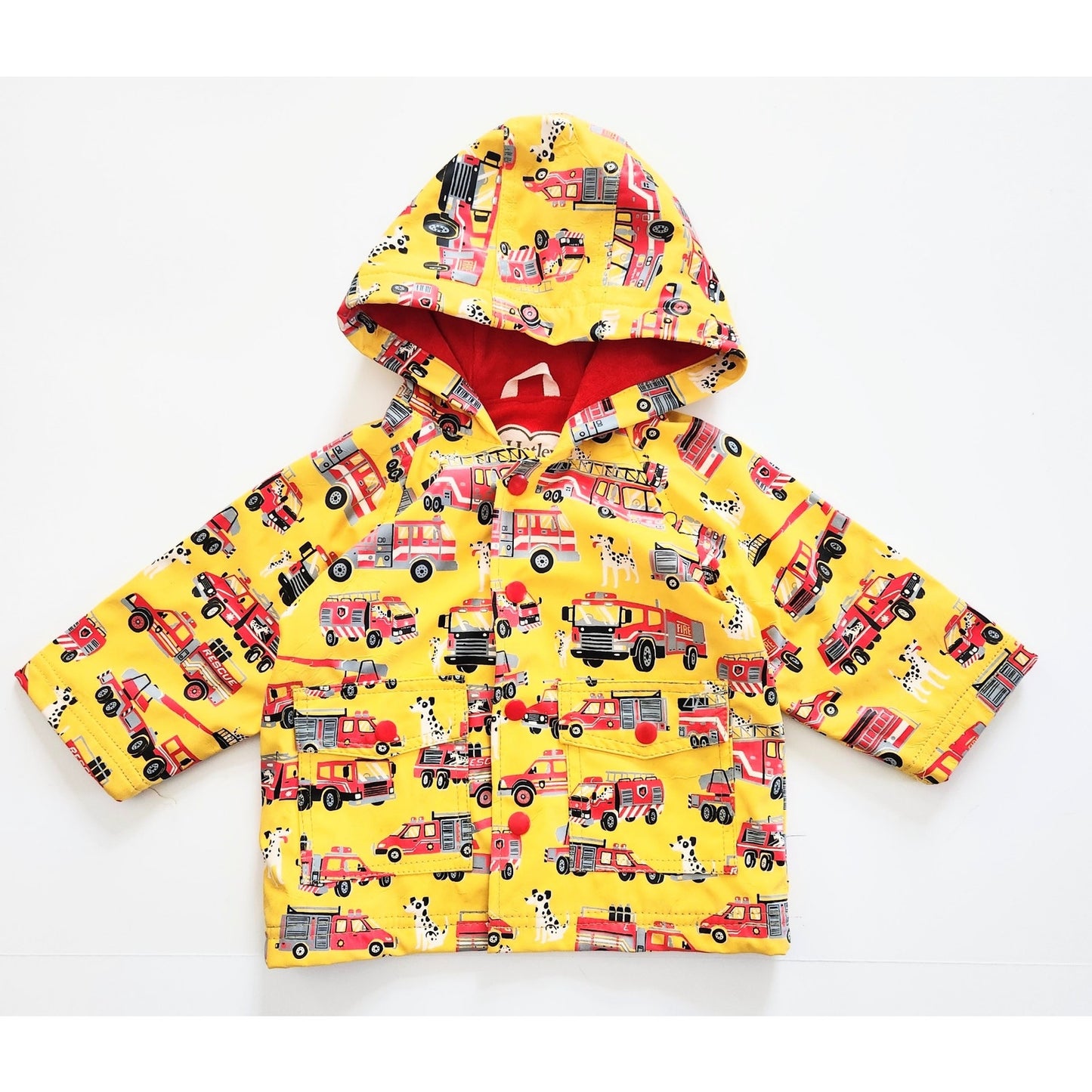 Hatley Terry Cloth Lined Fire Engine Raincoat PVC-free | Baby Size 9–12 months