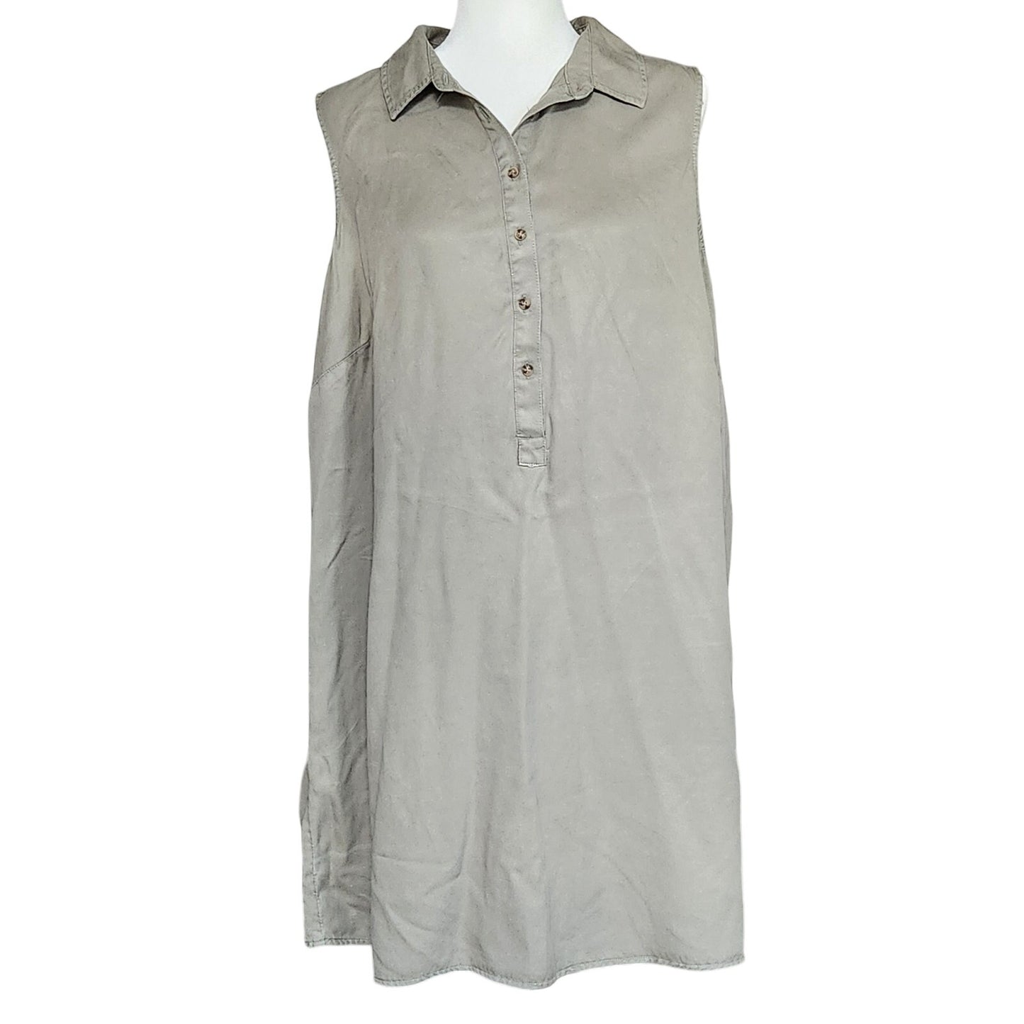 Lucky Brand Women's Lyocell Sage Green Collared Shift Shirt Dress Size 2X