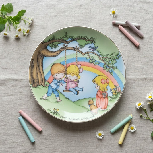 Vintage Joan Walsh Anglund “Make Each Day A Rainbow” Collectible Plate – 1981 – Pastel Rainbow Children Scene – Baby Nursery Home Wall Decor