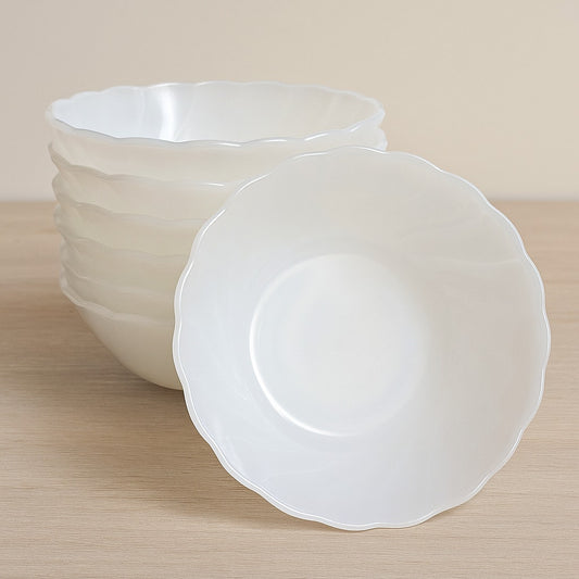 1950s 6” Milk Glass Bowl | White Opalescent Swirl Princess Pattern