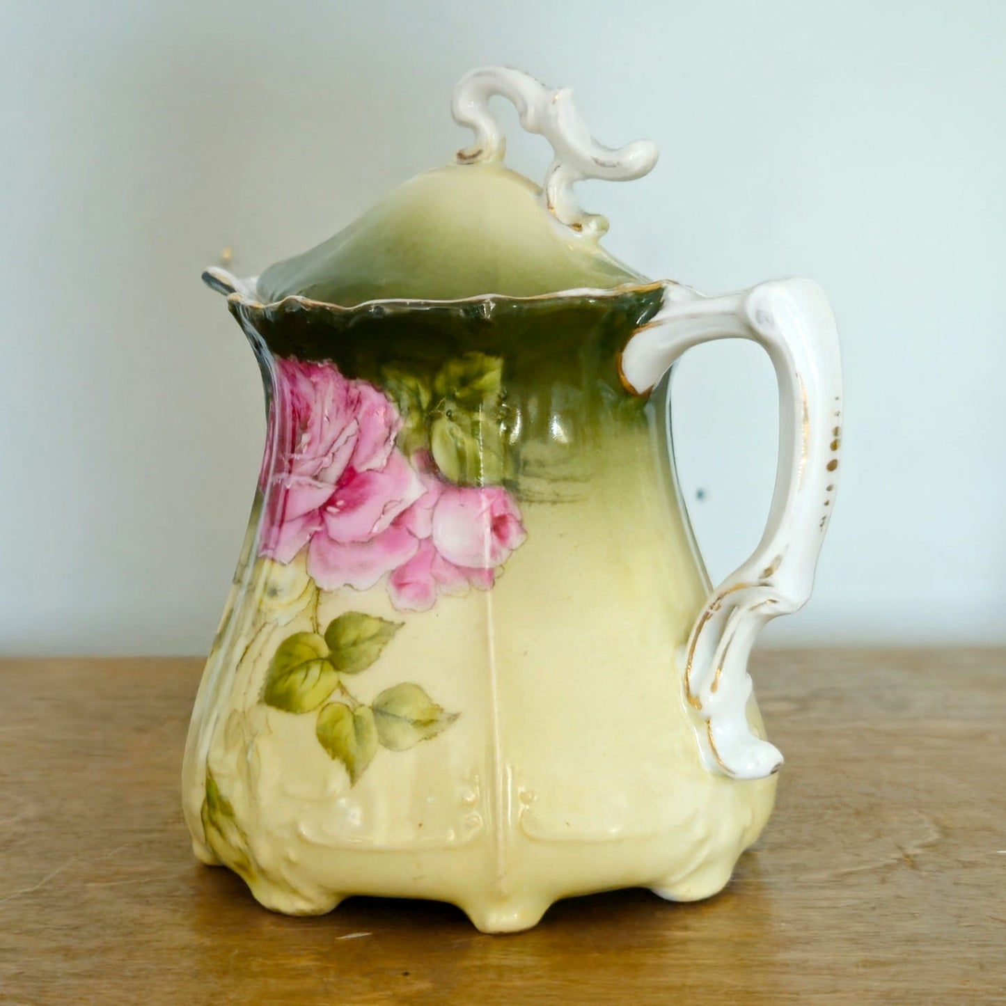 Antique Bavarian Hand Painted Rose Creamer with Lid
