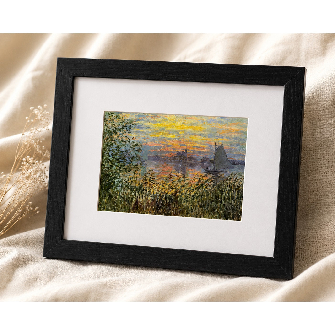 Marine View with a Sunset by Monet | Impressionist Seine River Framed Print