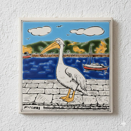 1970s Greek Ceramic Tile | Handmade Mykonos Pelican